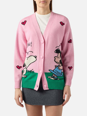 Sasi cashmere-blend cardigan in pink with Snoopy jacquard | PEANUTS SPECIAL EDITION