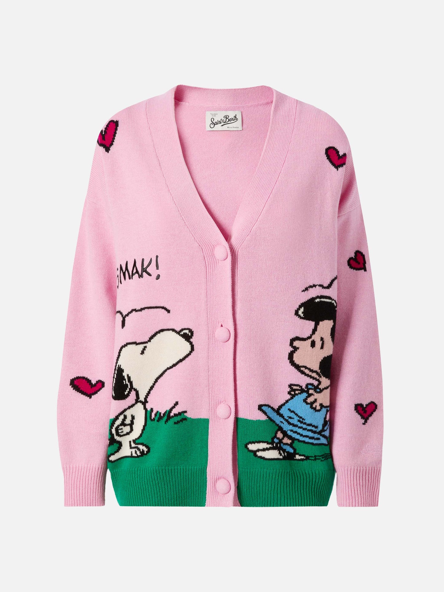 Sasi cashmere-blend cardigan in pink with Snoopy jacquard | PEANUTS SPECIAL EDITION