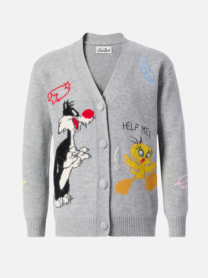 Cardigan Sasi in misto lana donegal con jacquard Titti e Silvestro | WARNER BROS. SPECIAL EDITION