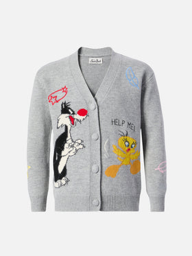 Cardigan Sasi Jr in misto cashmere con scollo a V e jacquard Titti e Silvestro | WARNER BROS SPECIAL EDITION