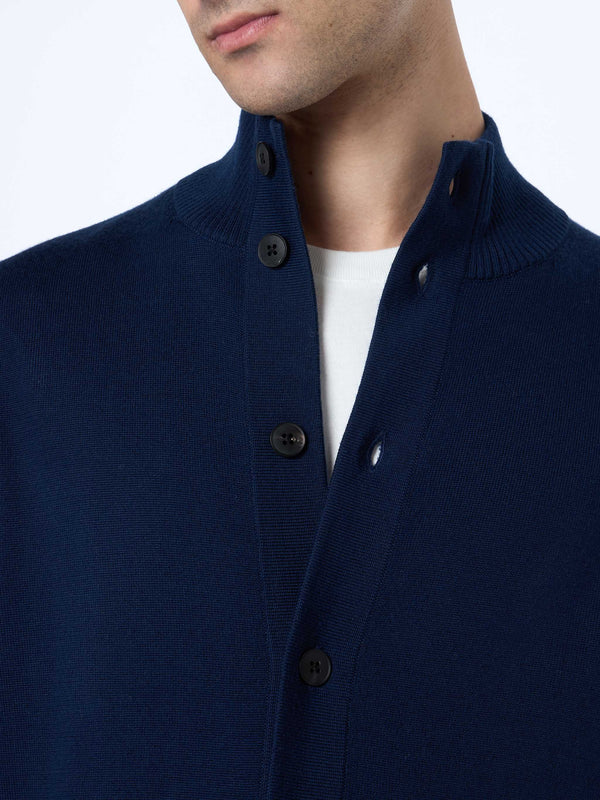 Man blue navy merino wool cardigan Savile