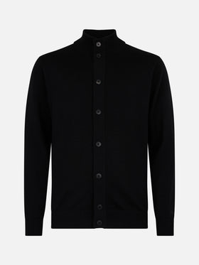 Schwarze Strickjacke aus Merinowolle für Herren Savile
