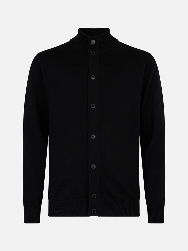Man black merino wool cardigan Savile