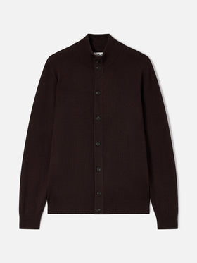 Cardigan Savile en mérinos marron 