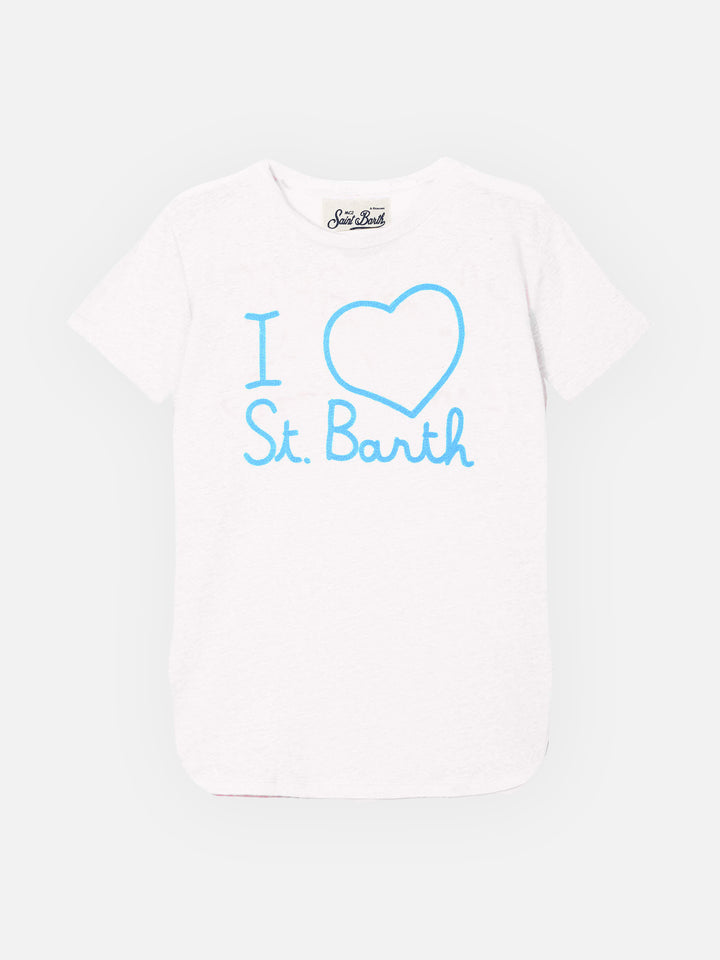 Linen t-shirt with Love St. Barth embroidery