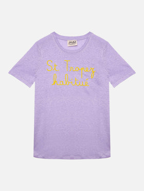 Leinen-T-Shirt mit St. Tropez Habituè-Stickerei