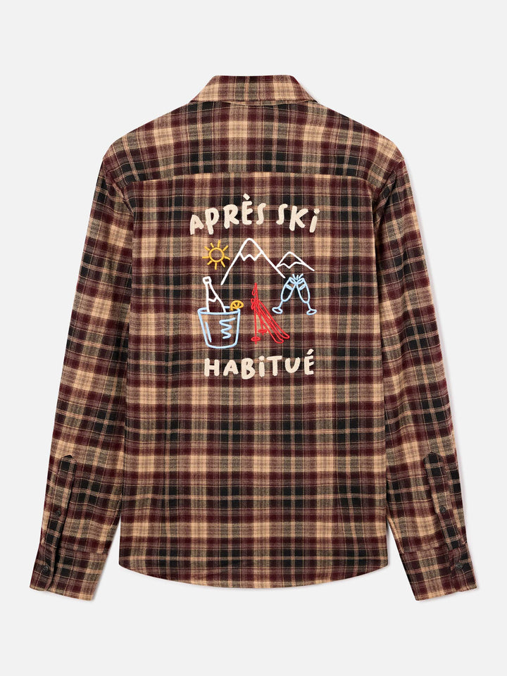 Camicia Seefeld marrone in flanella con ricamo Après Ski Habitué sul retro
