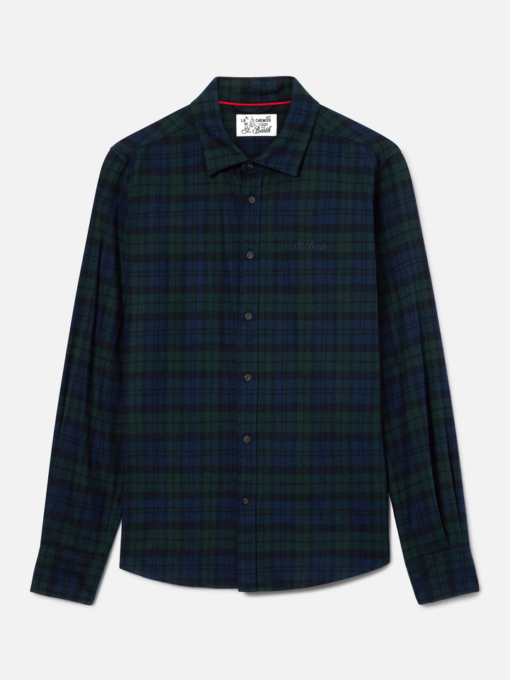 Green Seefeld cotton blend flannel shirt with Bollicine Team embroidery