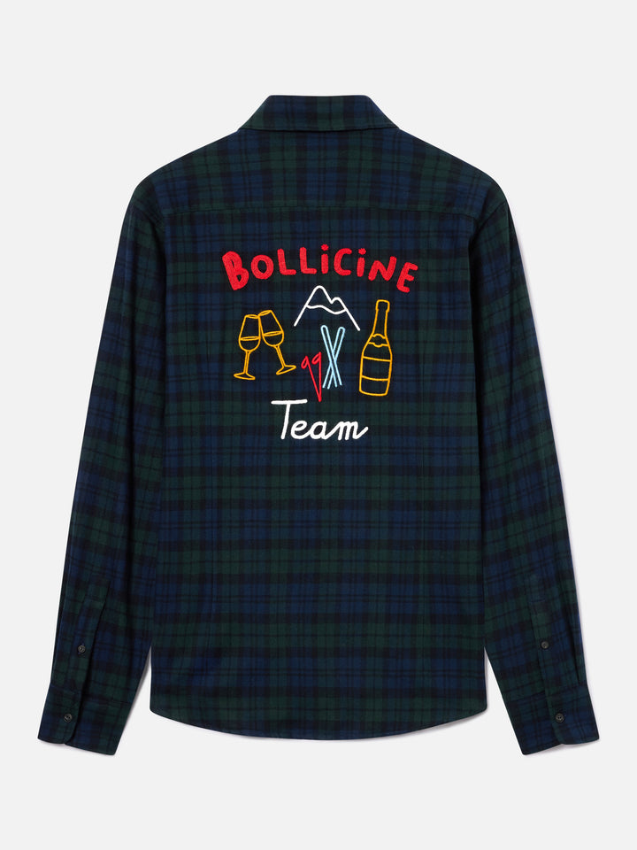 Green Seefeld cotton blend flannel shirt with Bollicine Team embroidery