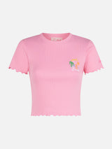 Woman ribbed t-shirt with Après Beach embroidery