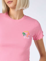 Woman ribbed t-shirt with Après Beach embroidery