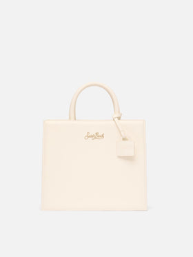 Shop Bag Midi in off-white leather