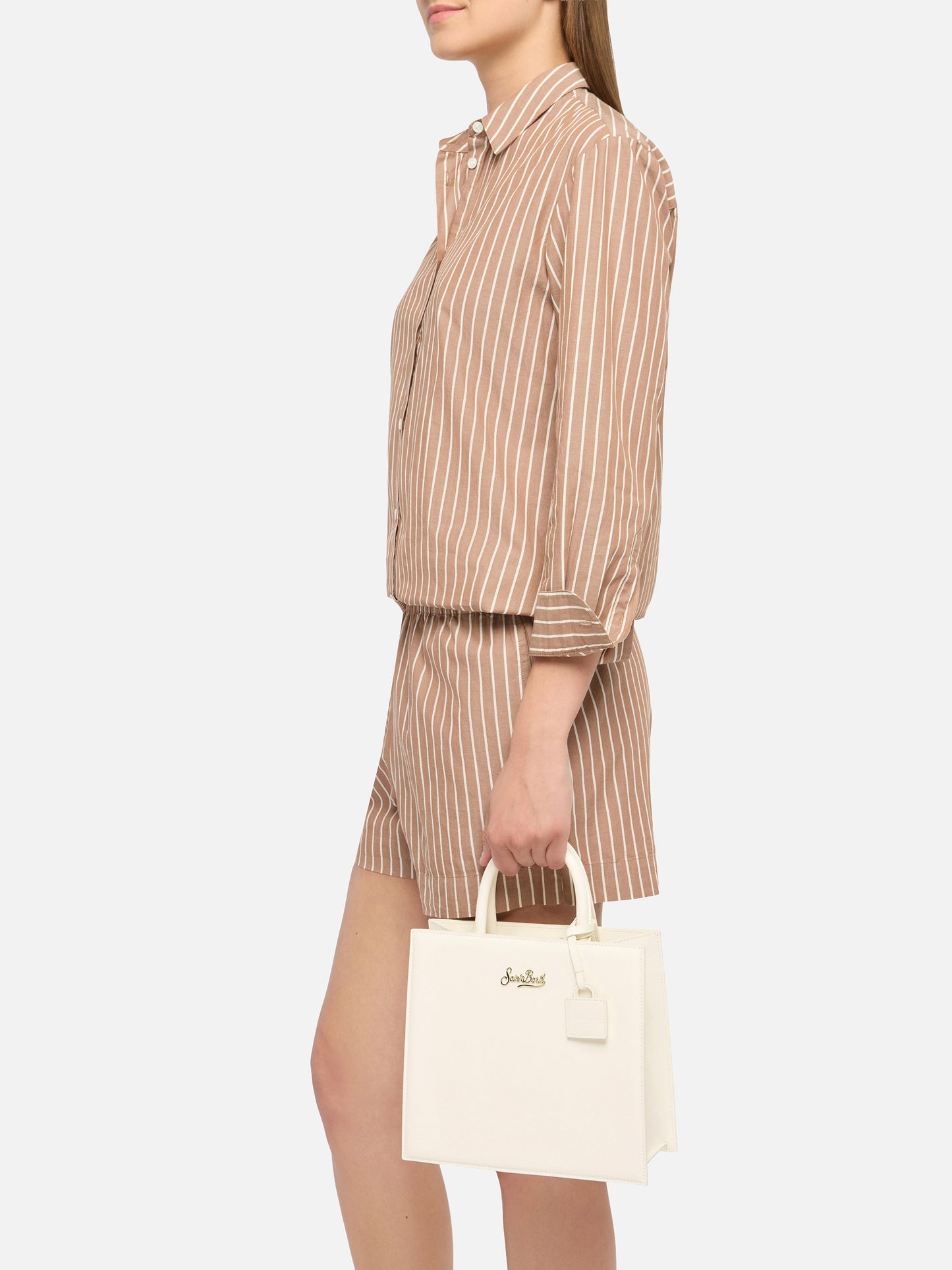 Shop Bag Midi in off-white leather