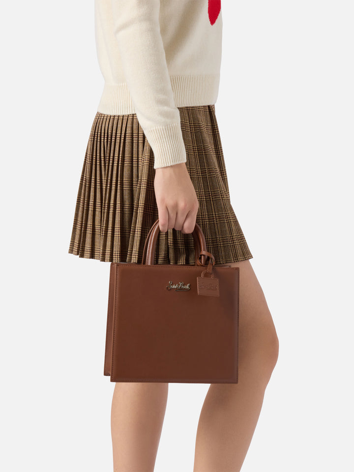 Borsa a mano Shop Bag Midi in pelle marrone