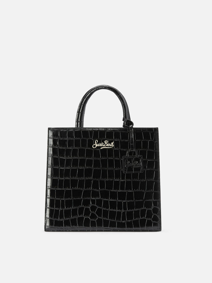 Borsa a mano Shop Bag Midi in pelle stampa cocco nera