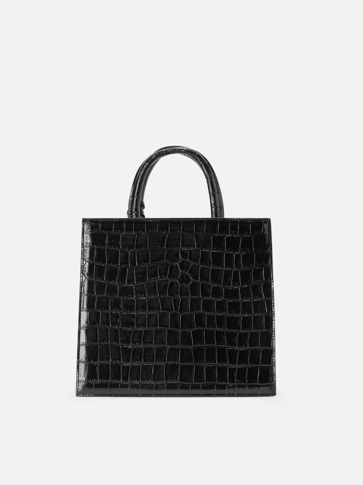Black Medium Shop bag in croco print leather with metal logo plaque