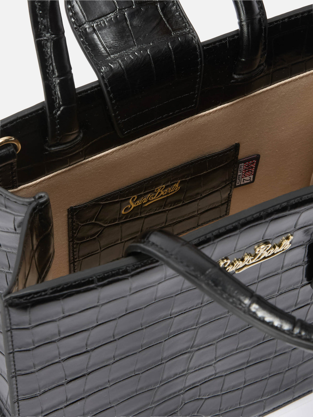 Black Medium Shop bag in croco print leather with metal logo plaque