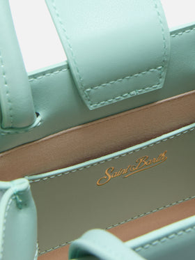 Structured Shop mini bag in mint green smooth leather with metal tag