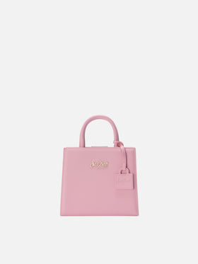 Structured Shop mini bag in pink smooth leather with metal tag