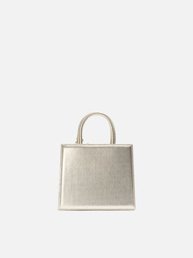 Structured Shop Mini bag in gold laminated leather with metal tag