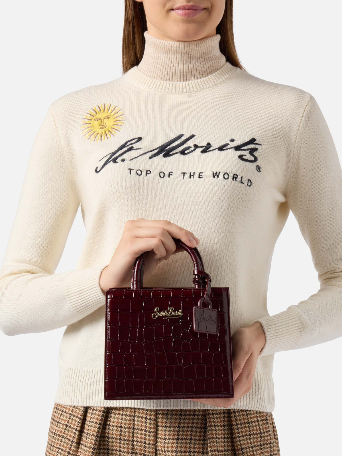 Borsa Mini Shop bordeaux in pelle stampa cocco