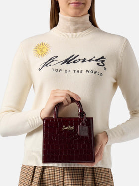 Borsa Mini Shop bordeaux in pelle stampa cocco