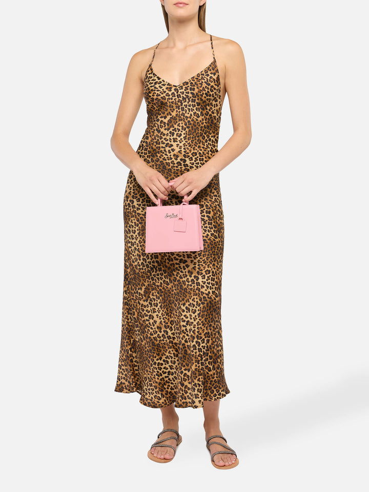 Structured Shop mini bag in pink smooth leather with metal tag