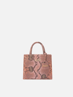 Borsa a mano Shop Bag Mini in pelle stampa pitonata rosa