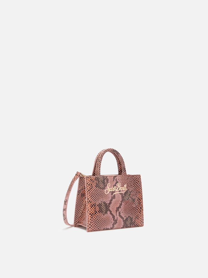 Borsa Shop Bag Micro in pelle con stampa pitonata rosa