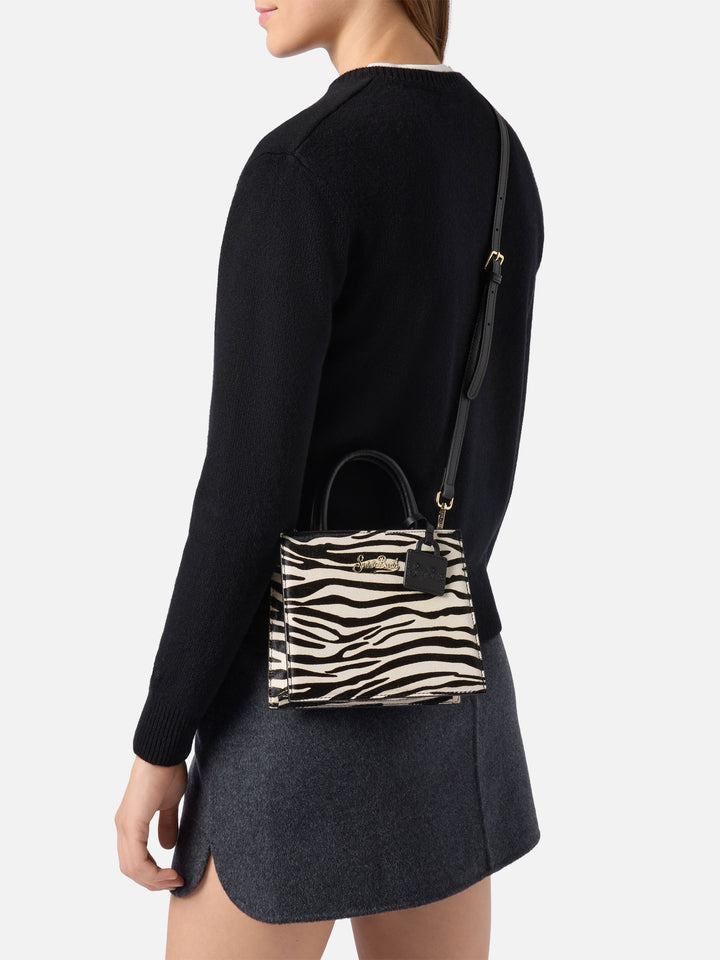 Borsa a mano Shop Bag Mini in pelle e cavallino zebrato
