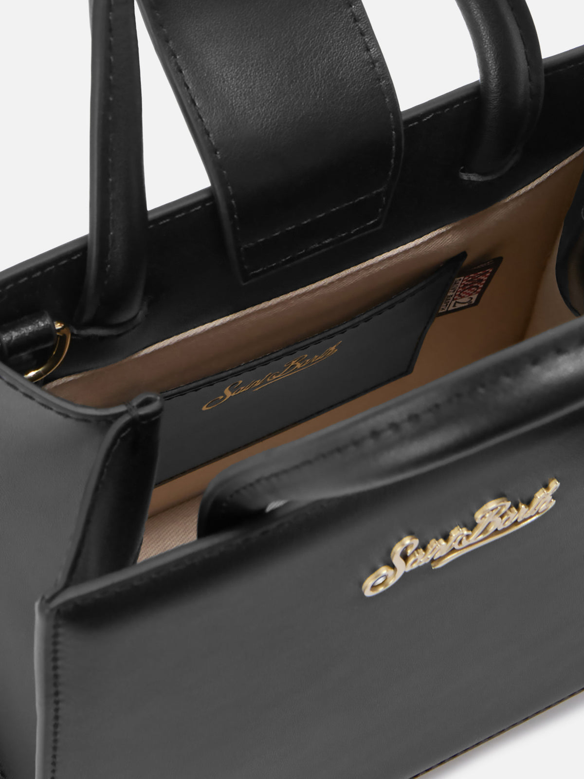 Structured Shop mini bag in black smooth leather with metal tag