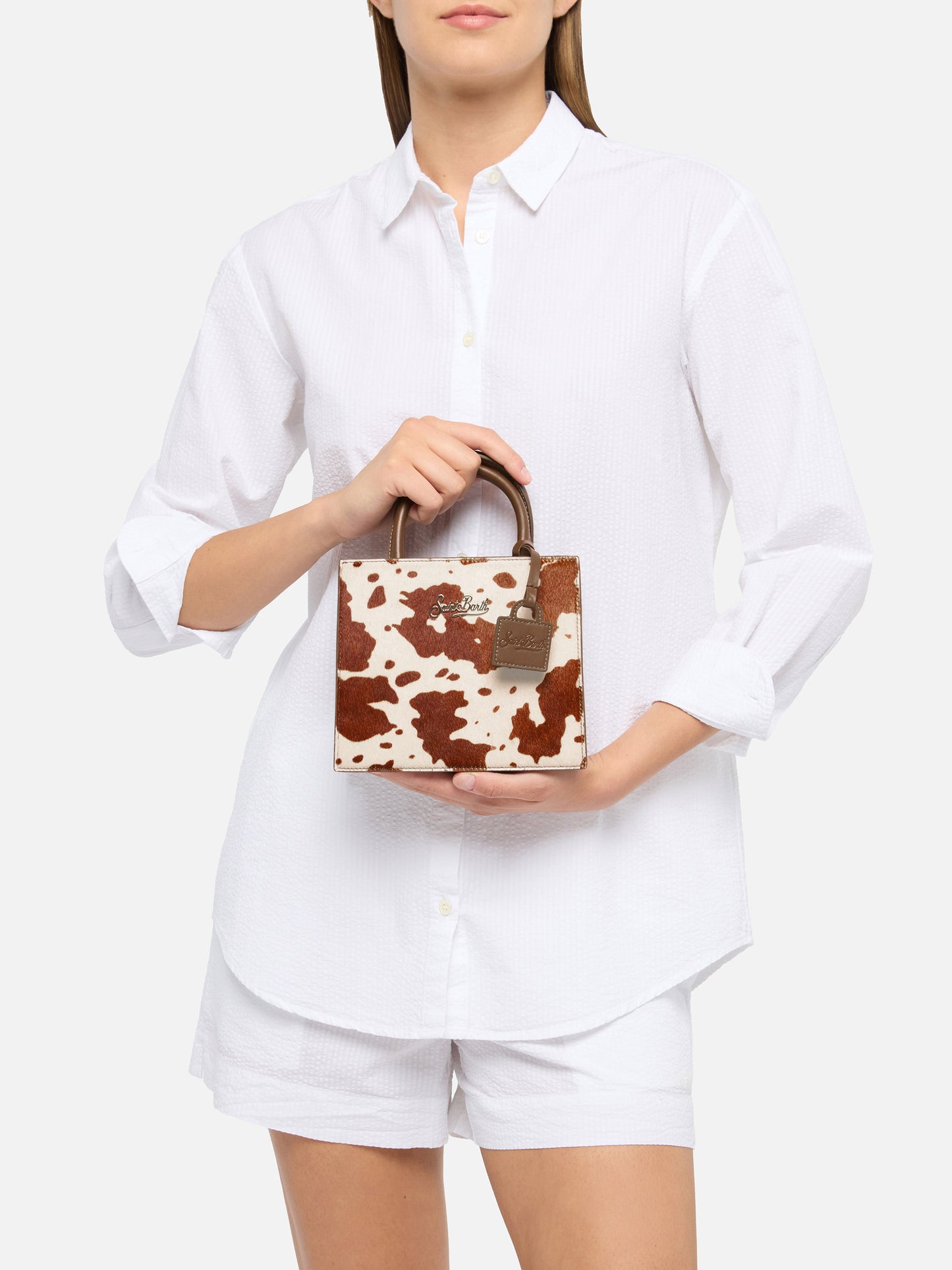 Structured Shop Mini bag in cow print pony hair