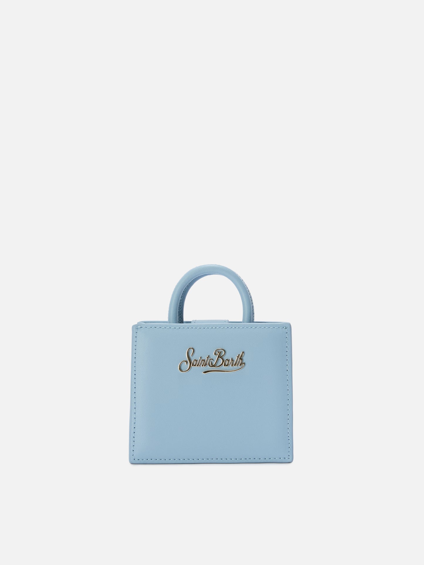 Structured Shop micro bag in light blue smooth leather with metal tag
