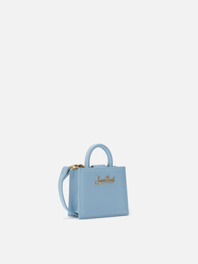 Structured Shop micro bag in light blue smooth leather with metal tag