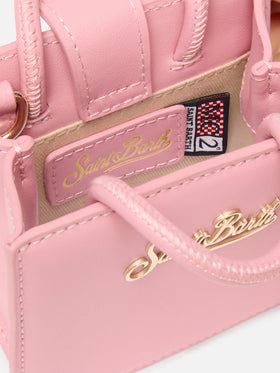 Structured Shop micro bag in pink smooth leather with metal tag