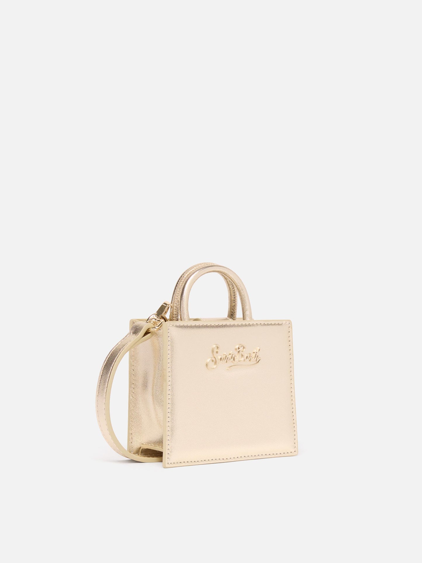 Shop Bag Micro in pelle laminata gold