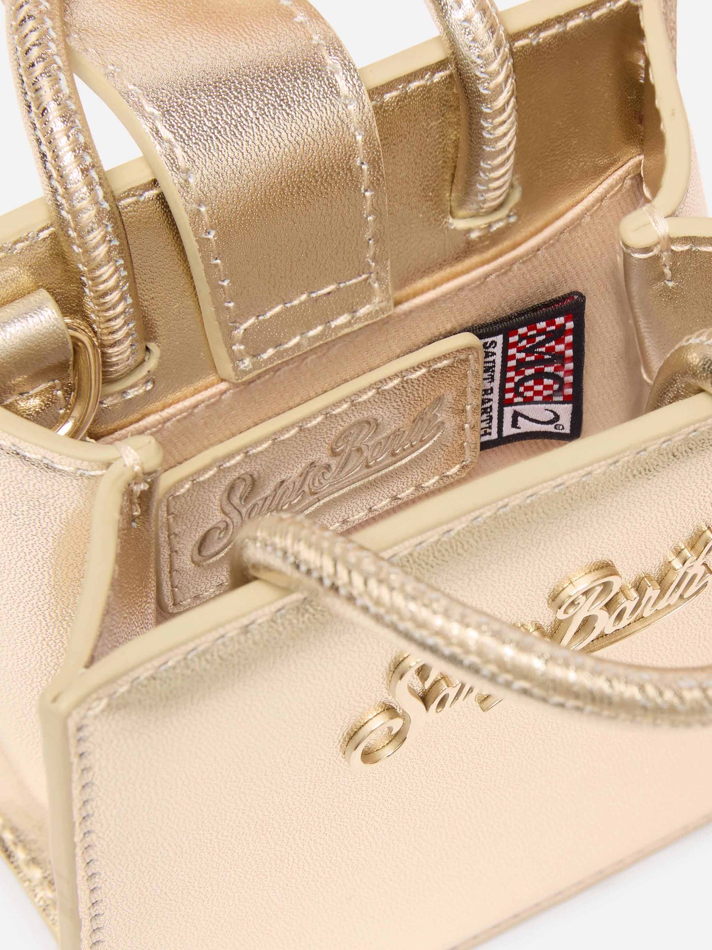 Shop Bag Micro in pelle laminata gold