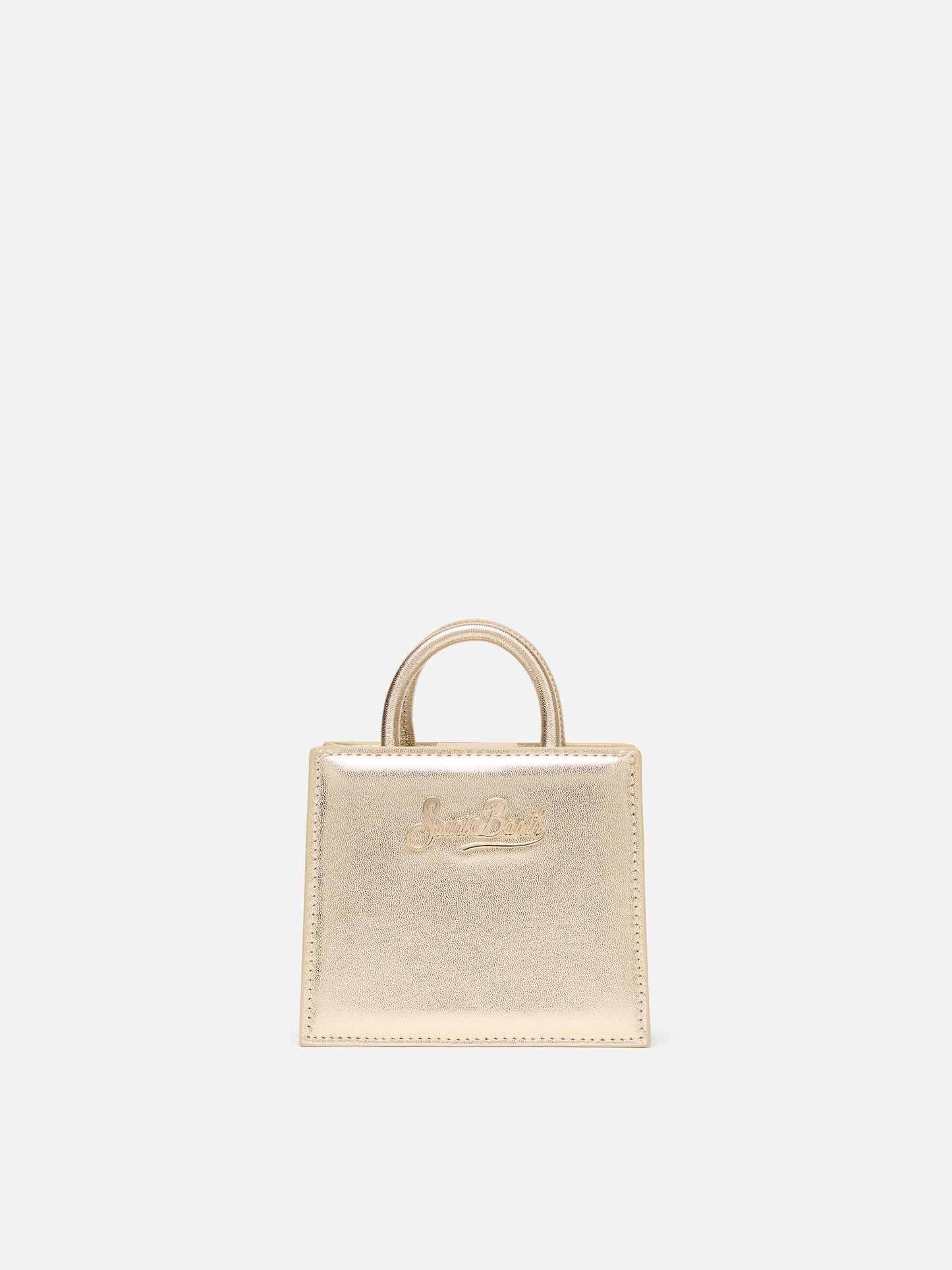 Shop Bag Micro in pelle laminata gold