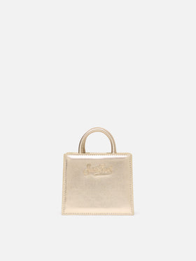 Shop Bag Micro in pelle laminata gold