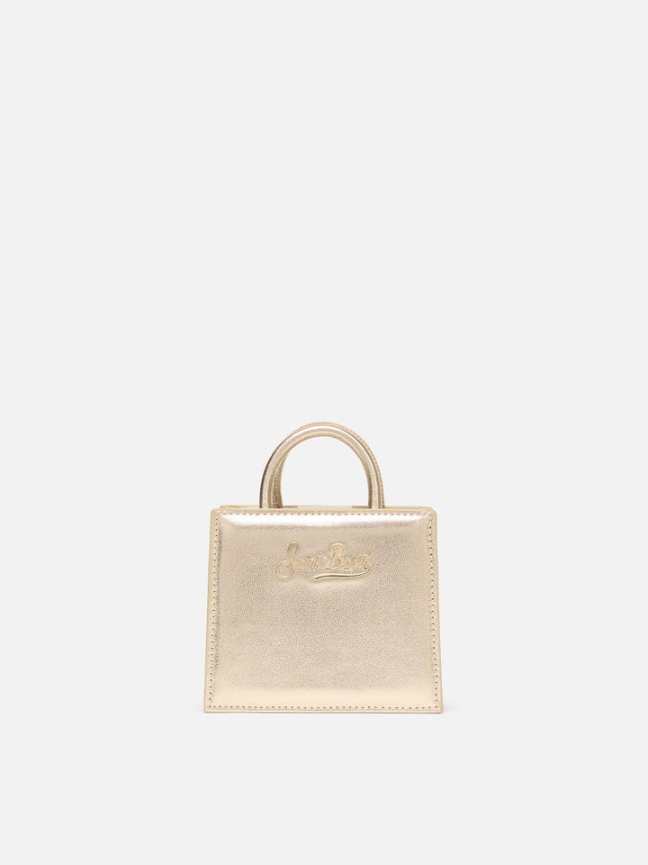 Shop Bag Micro in pelle laminata gold
