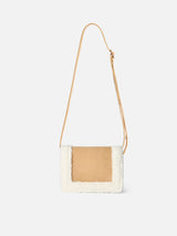 Camel mutton effect crossbody bag with shearly details