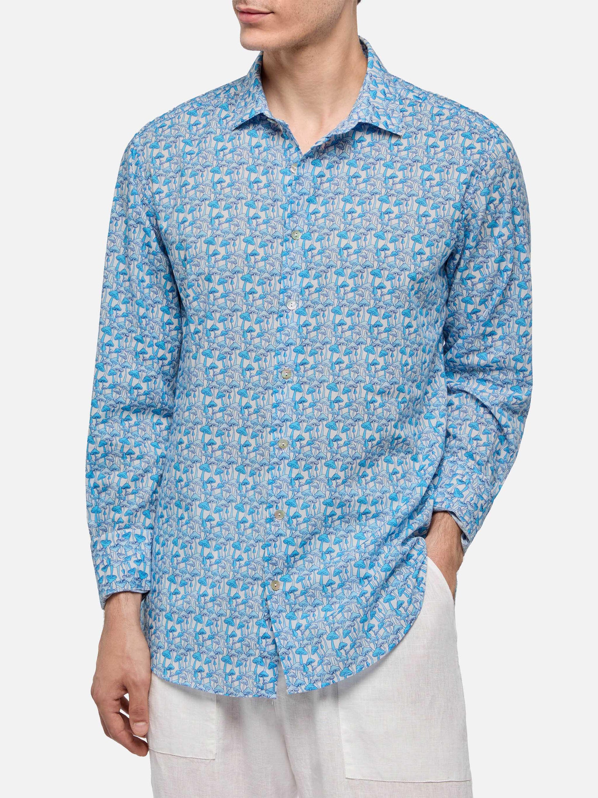mushroom dress shirt Le mushroom" hand embroidered shirt