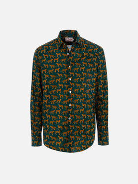 Man muslin cotton shirt Sikelia with cheeta print