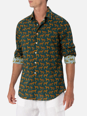Man muslin cotton shirt Sikelia with cheeta print