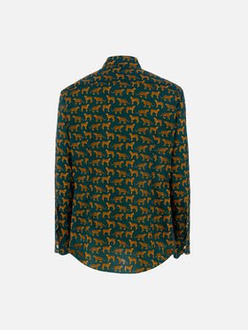 Man muslin cotton shirt Sikelia with cheeta print