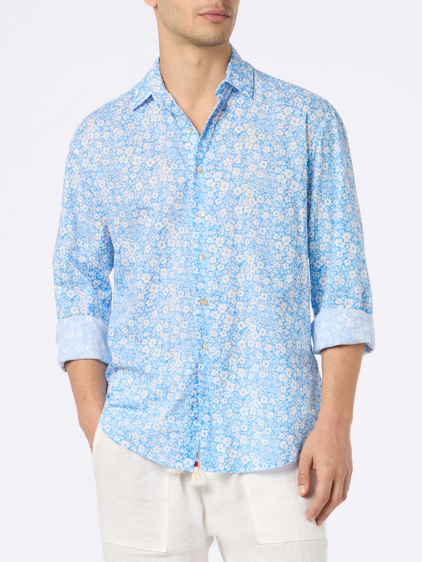 Camicia da uomo Sikelia in mussola di cotone con stampa micro fiori