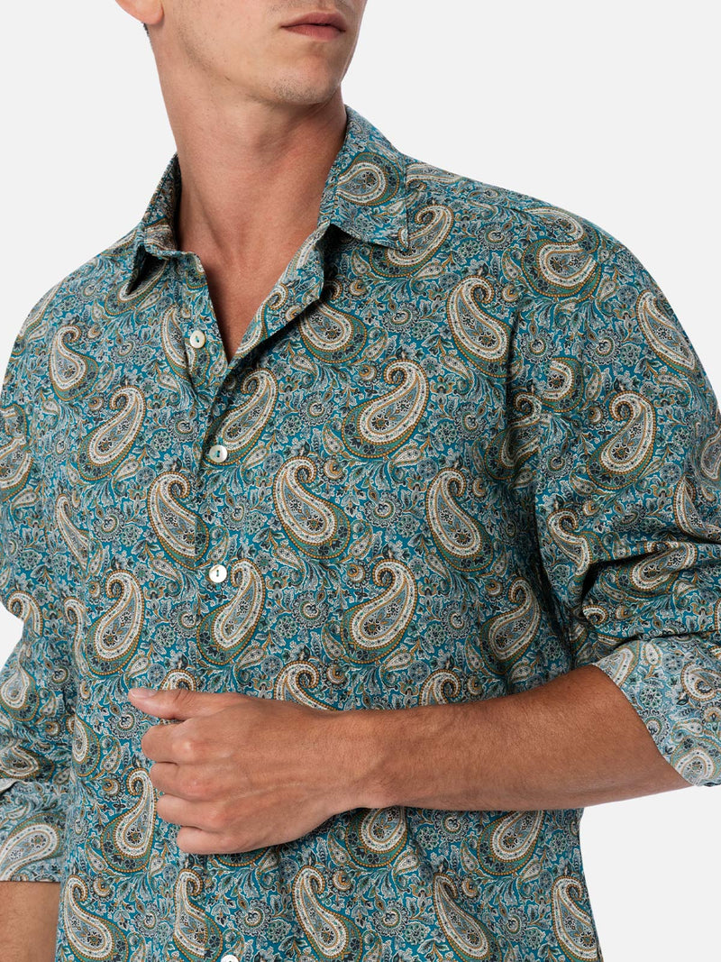 Man muslin cotton shirt Sikelia with paisley print