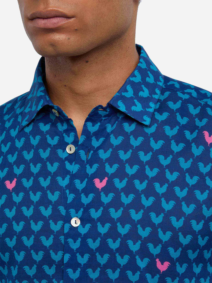 Camicia da uomo Sikelia in mussola di cotone con stampa gallo