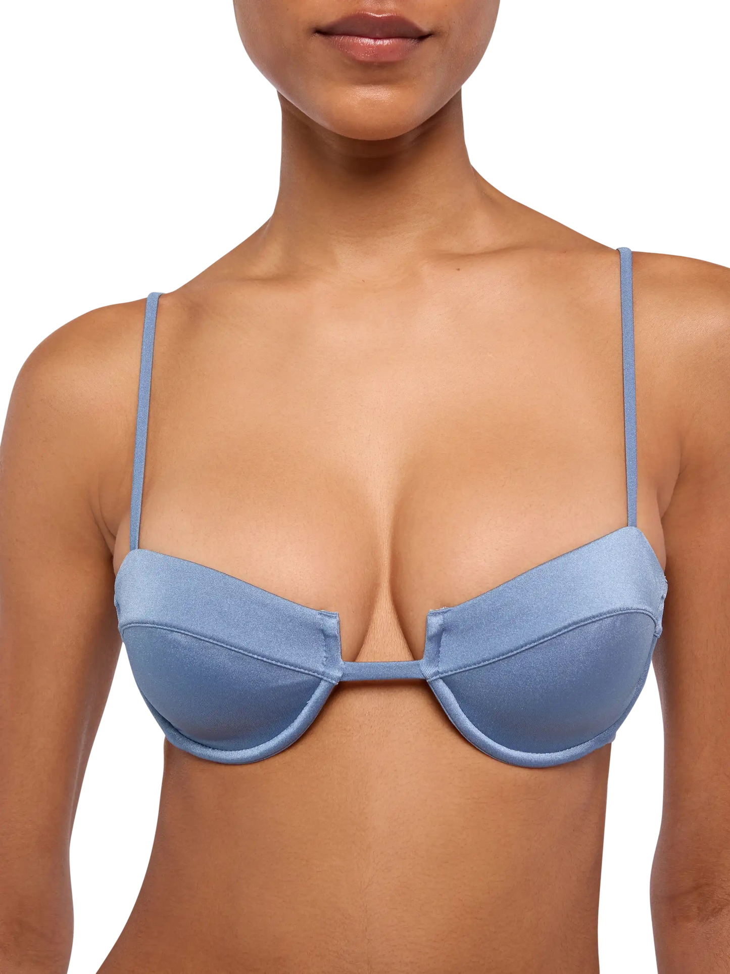 Salina bralette con ferretto avio - Marielle slip mare classico in shimmer avio blue