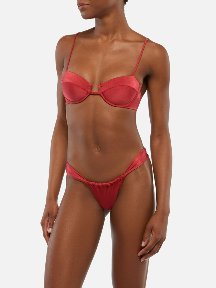 Underwired bralette bikini Salina Noelle with cheeky swim briefs in shimmer brick red